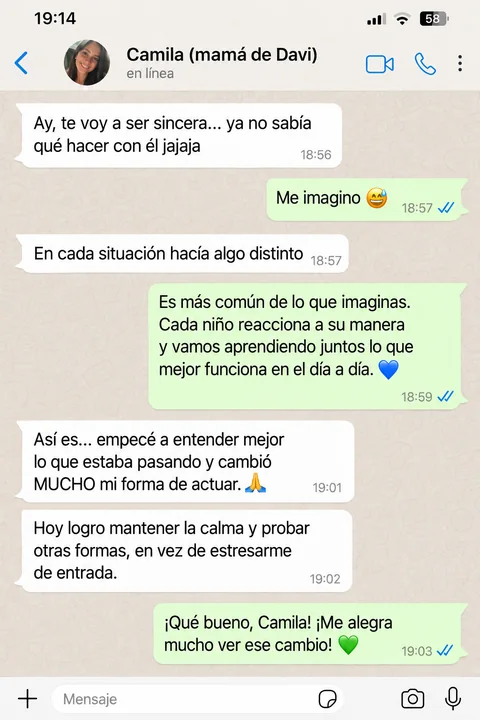 Testimonio de una mamá por WhatsApp